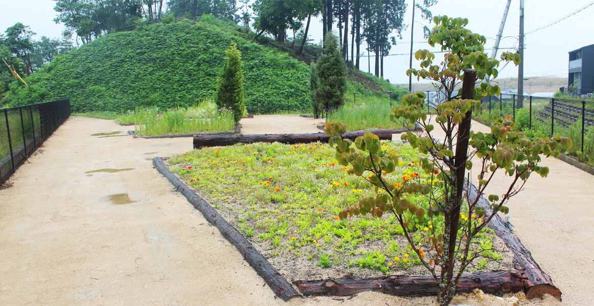 里山公園に上る途中で、丸太ベンチに腰かけて‥ちょっと一休み。